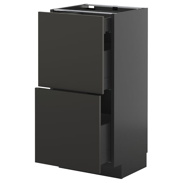 METOD kitchen unit in black with two drawers, sleek modern design.