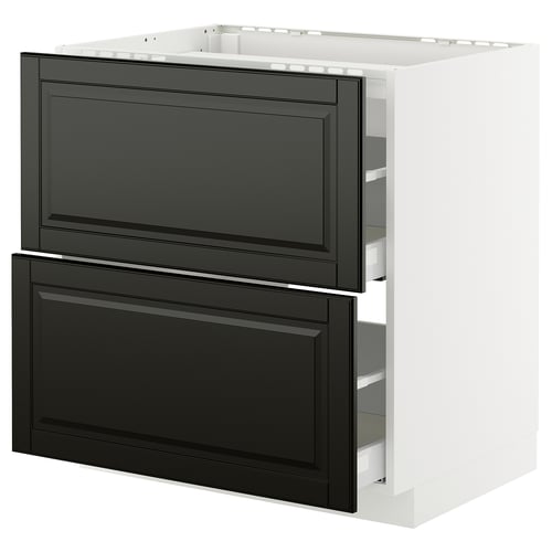 Modern black kitchen cabinet with two drawers and smooth drawer runners.