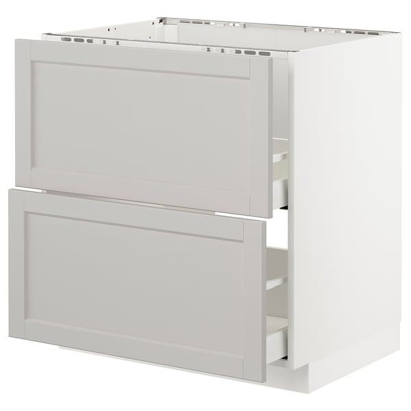 METOD white kitchen cabinet, light grey with bevelled edges, two drawers, rectangular shape, classic design.