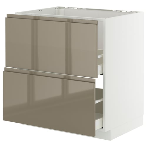 Modern high-gloss dark grey-brown kitchen cabinet with sleek, handle-less drawers and cabinets by ikea.