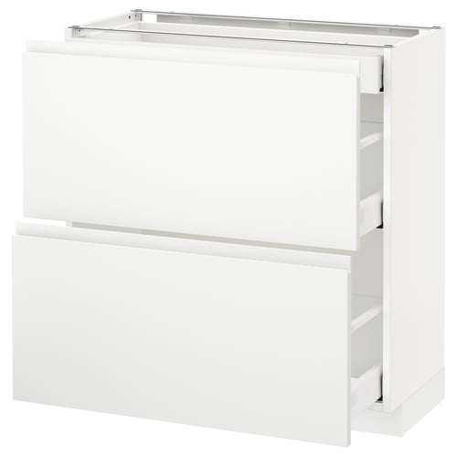 White METOD kitchen unit with drawers, minimalist design, glossy finish.