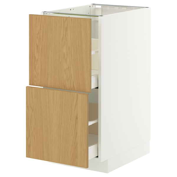 METOD cabinet with oak drawers, smooth, self-closing, modern design