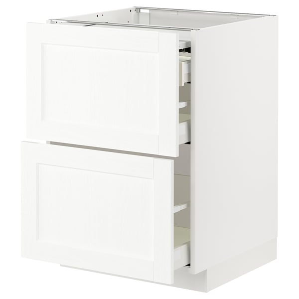 New white METOD kitchen cabinet with pull-out drawers and drainer, modern and practical design.