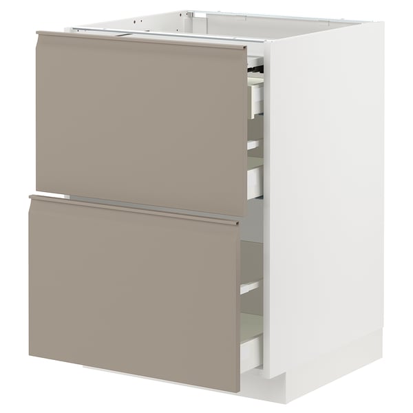 Modern kitchen cabinet: METOD, beige, drawers, soft close, rectangular.