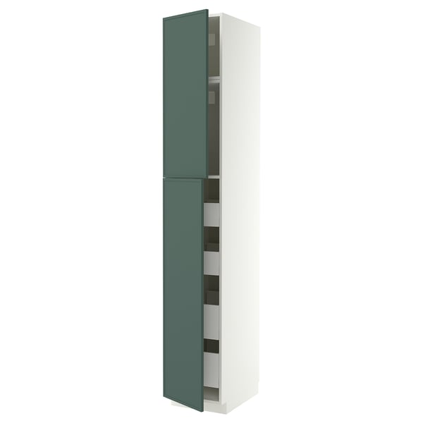 METOD / MAXIMERA Hi cab w 2 doors/4 drawers, white/Aspudden dark grey-green, 40x60x240 cm