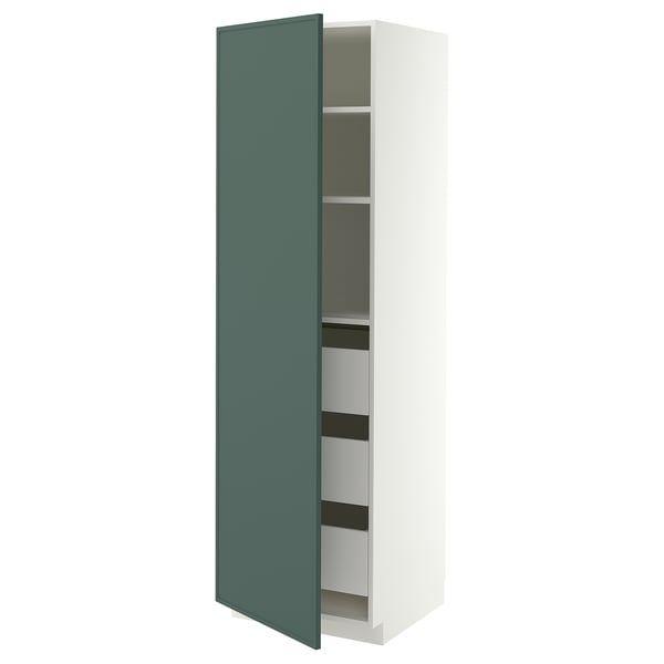 METOD / MAXIMERA High cabinet with drawers, white/Aspudden dark grey-green, 60x60x200 cm