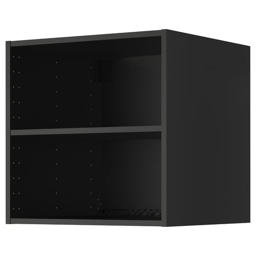Black METOD kitchen top cabinet, sleek design, square shape, two shelves, ventilated.