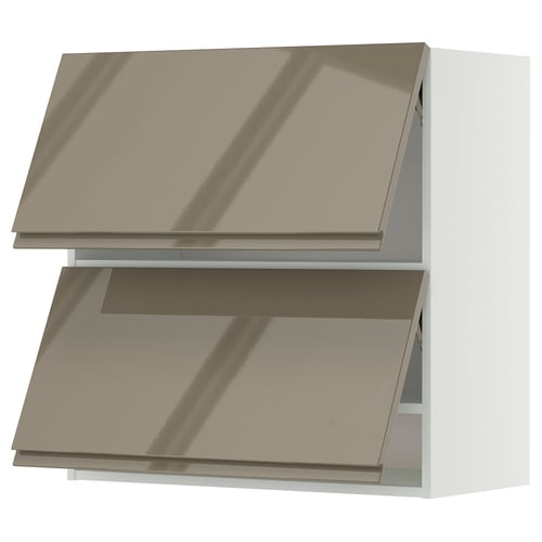 Elegant dark grey-brown METOD kitchen cabinet with high gloss finish and sleek handles.