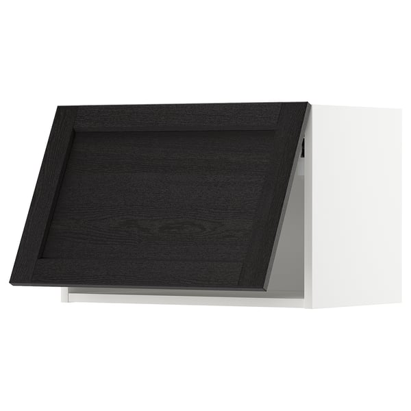 Black stained kitchen cabinet with bevelled edges, sleek and modern.