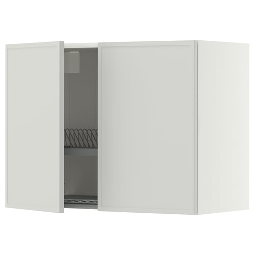 METOD Wall cabinet w dish drainer/2 doors, white/Aspudden light grey, 80x60 cm