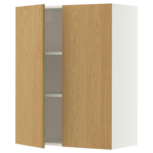 METOD Wall cabinet with shelves/2 doors, white/Sinarp oak veneer, 80x100 cm