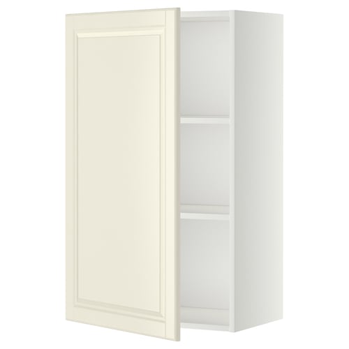 A METOD off-white kitchen cabinet with a classic design. Its rectangular, featuring a smooth door and adjustable shelves inside.