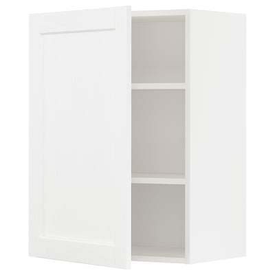 A white METOD kitchen wall cabinet with a simple, rectangular design. The cabinet is open, showcasing an adjustable shelf inside.
