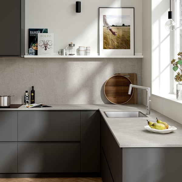 MÖCKLARP Custom made worktop, matt concrete effect/high pressure porcelain, 1 m²x2.0 cm