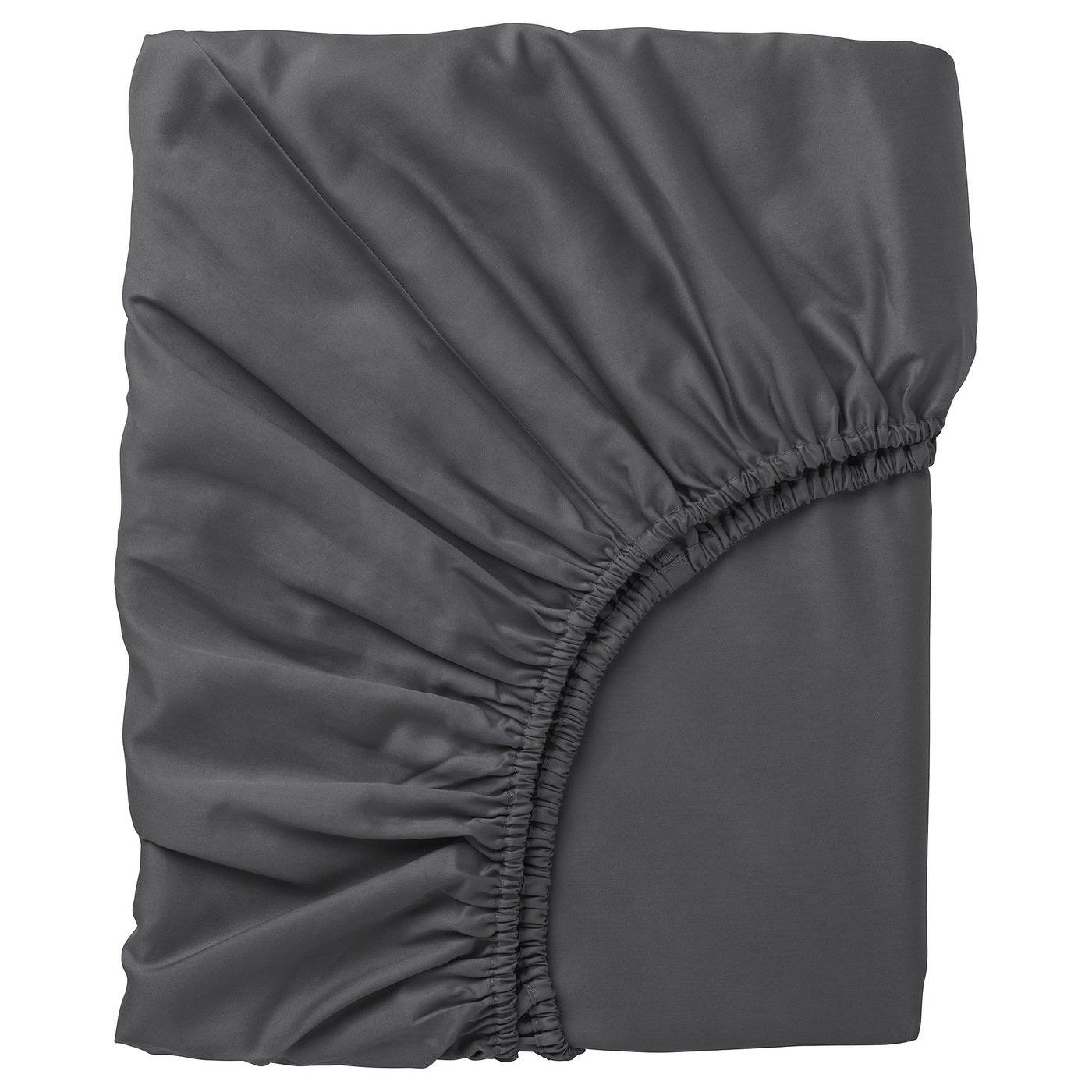 Folded grey NATTJASMIN sheet, rectangular with elastic trim, soft cotton-lyocell blend.