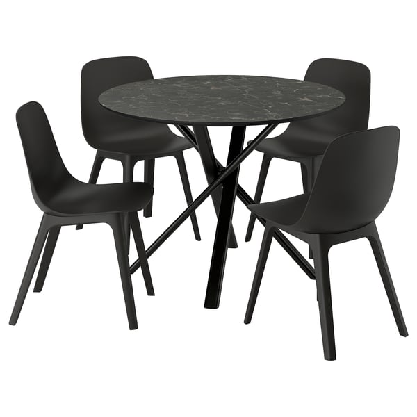 NORRMJÖLE / ODGER Table and 4 chairs, marble effect black/anthracite, 105 cm