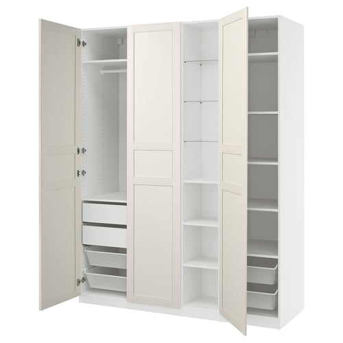 PAX / FLISBERGET Wardrobe combination, white/off-white, 185x60x236 cm