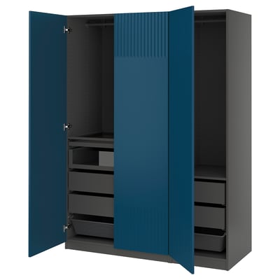 PAX wardrobe: blue, modern design with drawers and shelves.