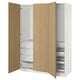 PAX wardrobe: light wooden doors, white interior, pull-out drawers & shelves, sleek & modern.