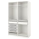 White PAX wardrobe with drawers, shelves, and hanging space for efficient storage.