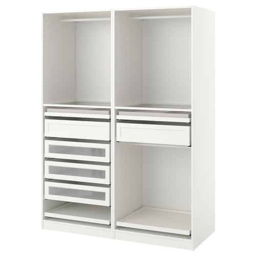 An ikea PAX wardrobe in white. It drawers and shelves, designed for shared use with adjustable feet and a 10-year guarantee.
