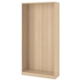 An ikea PAX wardrobe frame in white stain. Its made of recycled materials and is designed to be narrow, perfect for space-limited areas.
