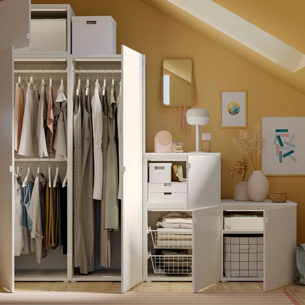 PLATSA Wardrobe w 6 doors, white/Fonnes white, 240x57x221 cm