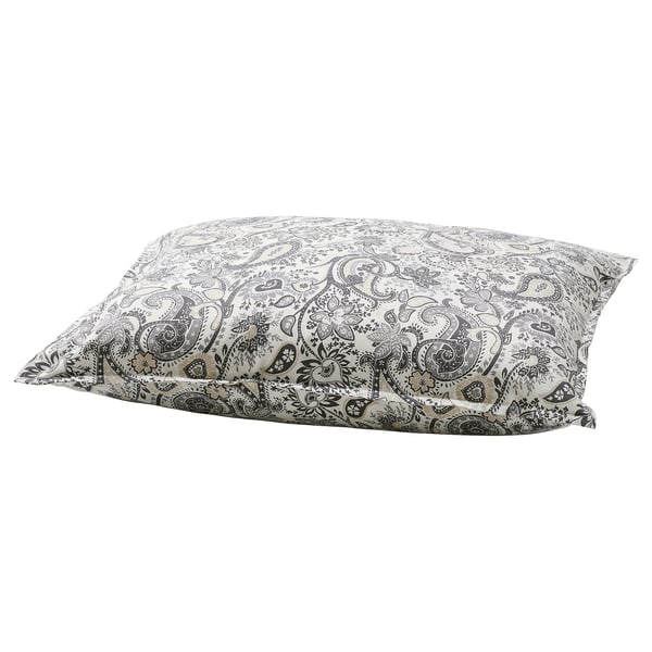 RODGERSIA pillowcase, cream with black paisley. Soft cotton-rayon blend, rectangular, ornate pattern.