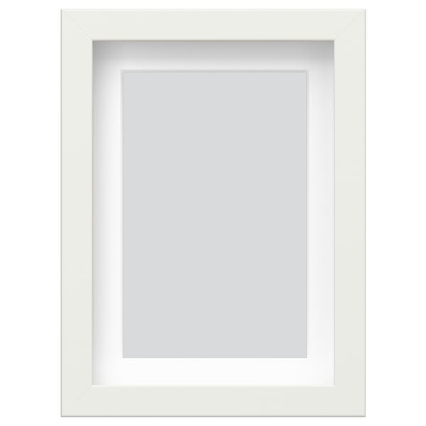 White RÖDALM picture frame, square, with mount; stands or hangs.