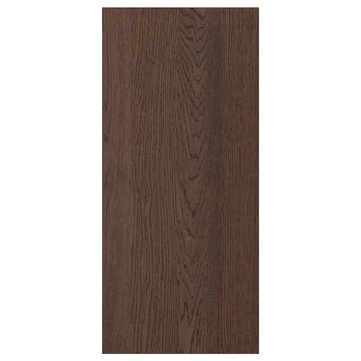 A dark brown wooden panel with visible grain texture, featuring a sleek and simple rectangular shape ideal for modern decor.