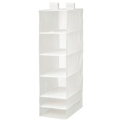 SKUBB white wardrobe storage organiser, rectangular shape, fabric material with mesh panels, hanging design.
