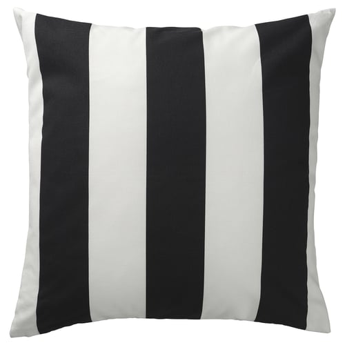 Black & white striped pillow, square shape, modern design, cotton blend.