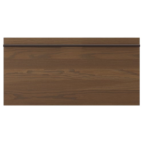 STENSTA dark brown kitchen cabinet with wood grain pattern and wide solid wood handle.