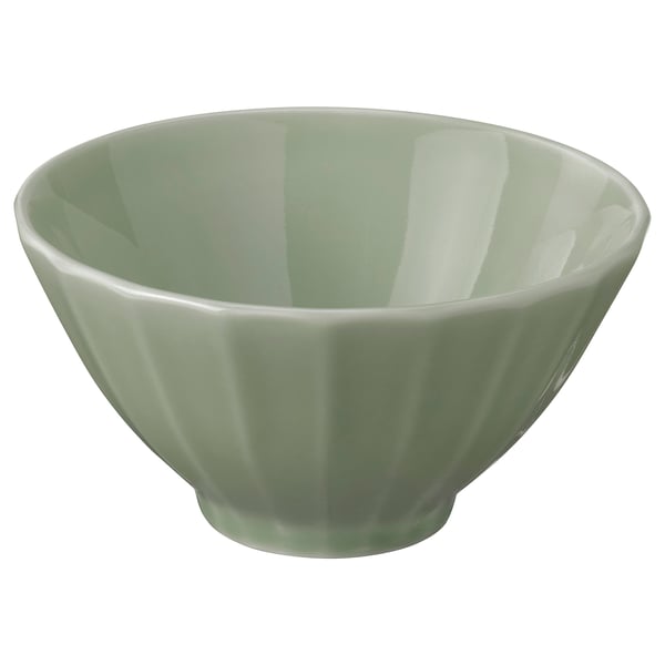 STRIMMIG bowl, sage green, stoneware, round, flared design.