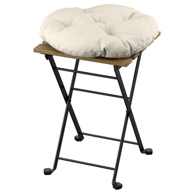 TÄRNÖ Stool, outdoor, folding black/light brown stained/Kuddarna light grey-beige