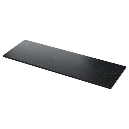 Black marble-look TOLKEN countertop. Rectangular, sleek design. Fibreboard with melamine foil.
