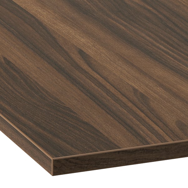 Dark wooden countertop with rich, detailed grain pattern, clean edges, showcasing high-quality laminate finish.