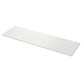 A white marble-look countertop, named TOLKEN, with a rectangular shape and sleek design, made from fibreboard with melamine and plastic foils.