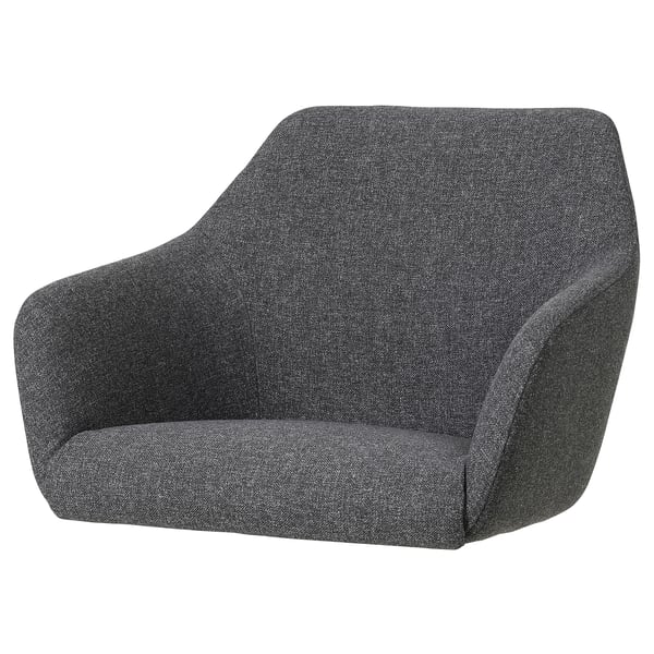 TOSSBERG grey chair, minimalist modern design, upholstered in recycled polyester.