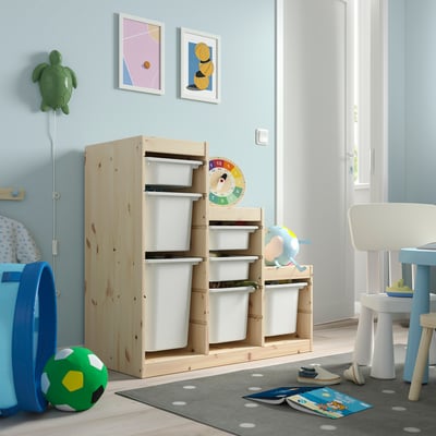 TROFAST Storage combination with boxes, light white stained pine/white, 94x44x91 cm