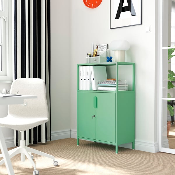TROTTEN Cabinet with doors, light green, 70x35x110 cm