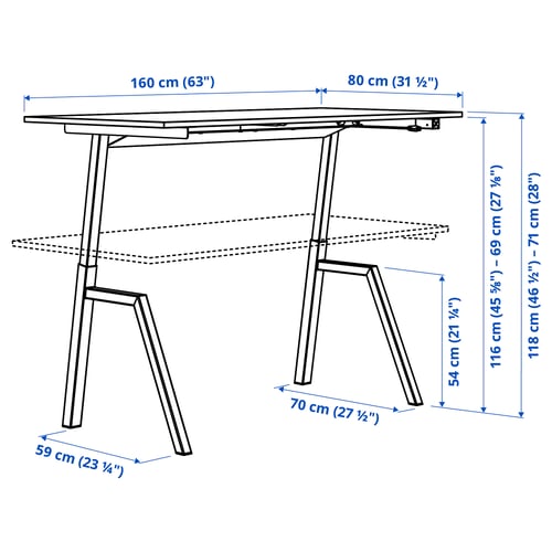 TROTTEN Desk sit/stand, electric ash effect/white, 160x80 cm