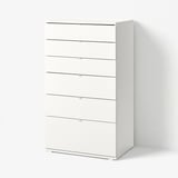 VIHALS chest of drawers, white, 5-drawer, minimalist, sleek, safe design with anchor and unlock safety feature.
