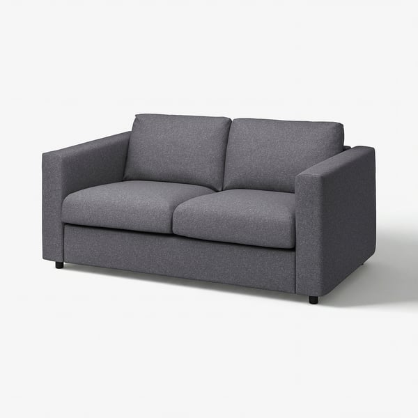 Grey VIMLE loveseat, modern minimalist design, upholstered in polyester fabric.