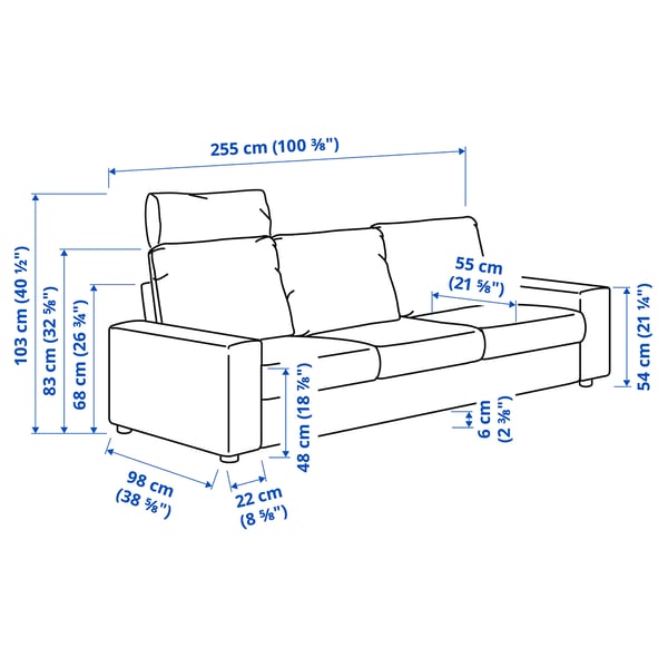 Illustration with measurements for the product: VIMLE.