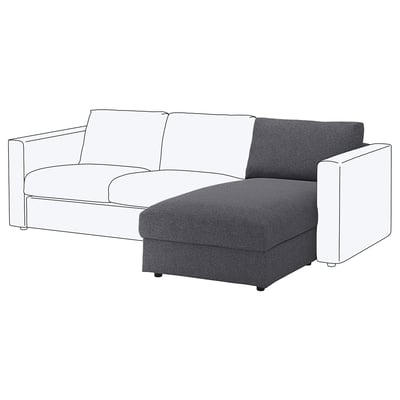 VIMLE chaise sofa, grey, with storage, grey microsuede, l-shape.