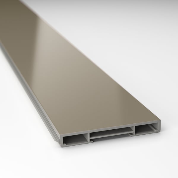 Modern kitchen plinth with sleek finish, light colour, minimalist design. High quality, durable material.