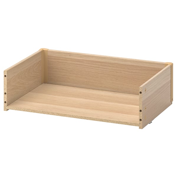 Выдвижной ящик BESTÅ из светлого дерева, простой конструкции, прямоугольной формы, из ДСП.