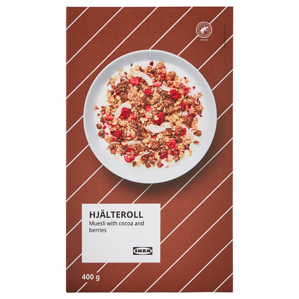 Коробка ИКЕА HJÄLTEROLL с какао и ягодными мюсли, 400г.