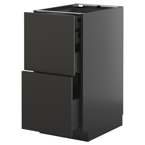 Черный кухонный шкаф ikea METOD с двумя фасадами ящиков, современный дизайн, глянцевая отделка.